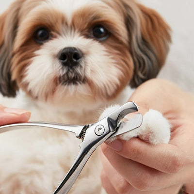 Coupe griffe chien TheSafest argent assis blanc chien