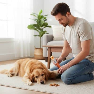 Coupe griffe pour chien ReliableProfes orange, coucher homme brun chien