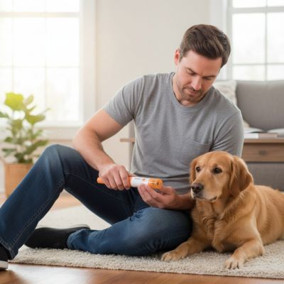 Coupe griffe pour chien ReliableProfes orange homme coucher brun chien