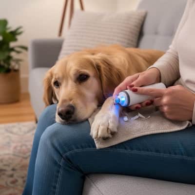 Coupe griffe pour chien SafelyProfes blanc, coucher femme chien