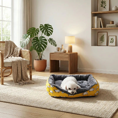 Coussin déhoussable pour chien CushionCover jaune, blanc, chien