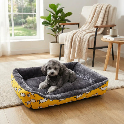 Coussin déhoussable pour chien jaune, noir, chien