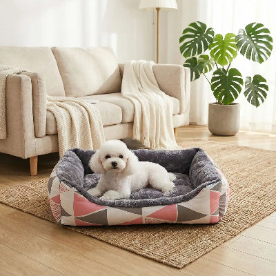 Coussin déhoussable pour chien rose blanc chien