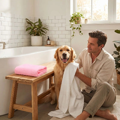 Couverture pour chien DogBedding rose assis brun chien
