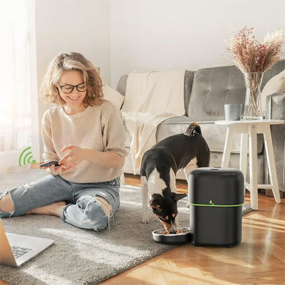 Distributeur automatique croquettes PetFee noir mange chien