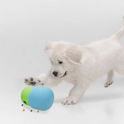 Distributeur d'aliments pour chien PetFoodBall debout blanc jouet chien