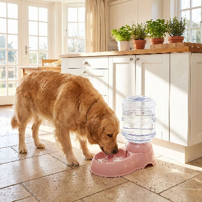 Distributeur de croquettes CroDis rose seul brun chien