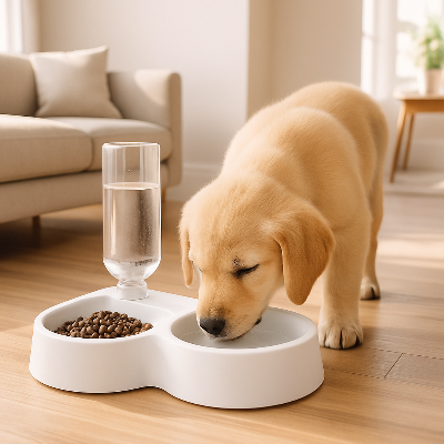 Distributeur de croquettes KibDispenser mange blanc chien
