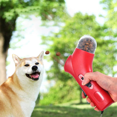 Distributeur de croquettes KibbleDis debout regarde rouge chien