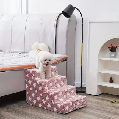 Escalier pour chien JointComfort rose descendre, blanc lit chien