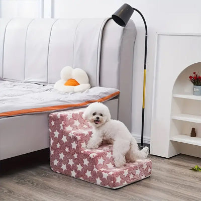 Escalier pour chien JointComfort rose, monté blanc, chien