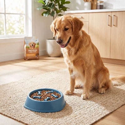 Gamelle anti glouton AntiBowl bleu brun chien