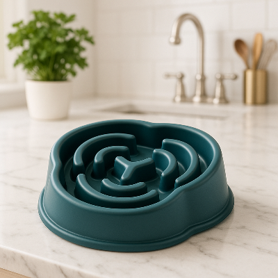 Gamelle anti glouton GourdBowl chien table cuisine bleu chien