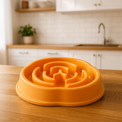 Gamelle anti glouton GourdBowl couleur orange table chien