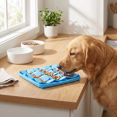 Gamelle anti glouton chien GamGlou bleu brun chien