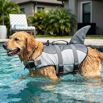 Gilet de sauvetage chien OptimalBuoyancy gris debout chien