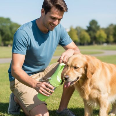 Gourde chien PortableLeakProof vert assis brun chien