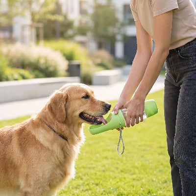 Gourde chien PortableLeakProof vert, debout brun chien