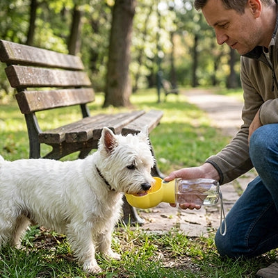 Gourde chien PortableResistant jaune blanc chien