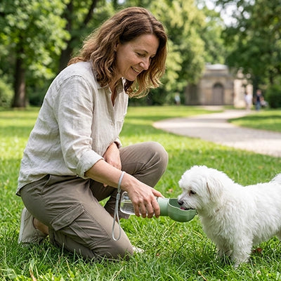 Gourde chien PortableResistant vert femme blanc chien