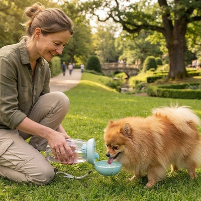Gourde pour chien LeakProofBottle bleu boire brun chien