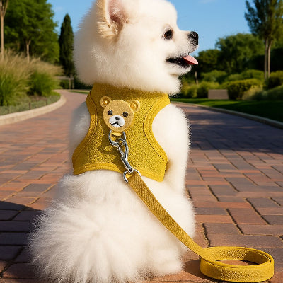 Harnais chien CaniWalkingHarness assis jaune blanc chien