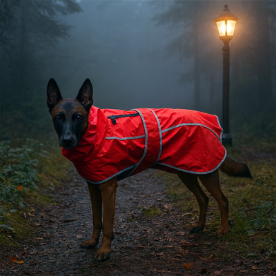 Imperméable pour chien PremPro rouge brun debout chien