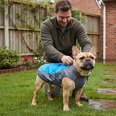 Imperméable pour chien ProtStyle bleu debout brun chien