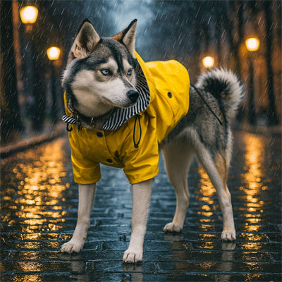 Imperméable pour chien ToutTempsMD jaune debout gris chien