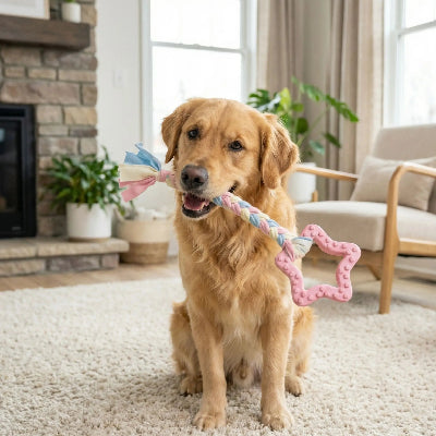 Jouet chien AntiEnnuiDurable rose assis brun chien
