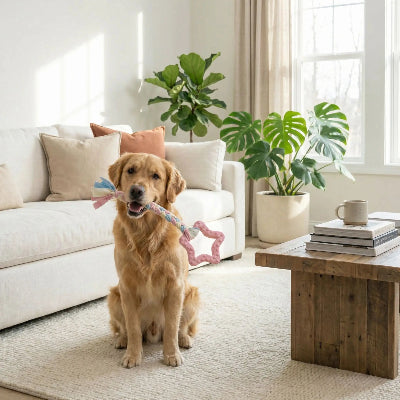 Jouet chien AntiEnnuiDurable rose brun assis chien