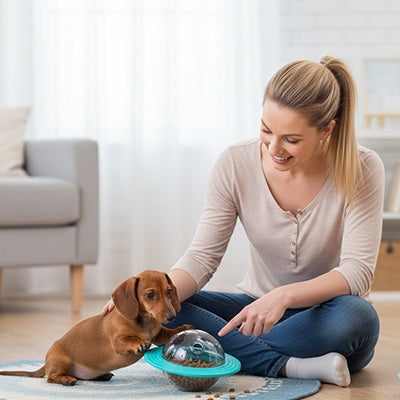 Jouet chien InteracDura bleu, brun assis chien
