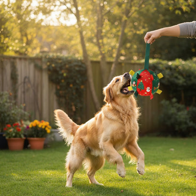 Jouet pour chien RobustPlay rouge sauté brun chien