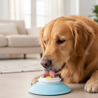 Jouet pour chien SuperDurable bleu blanc jaune allongé brun chien