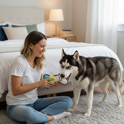 Jouet pour chien UltraResistant bleu, blanc debout chien