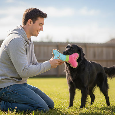 Jouet pour chien UltraResistant bleu rose noir debout chien
