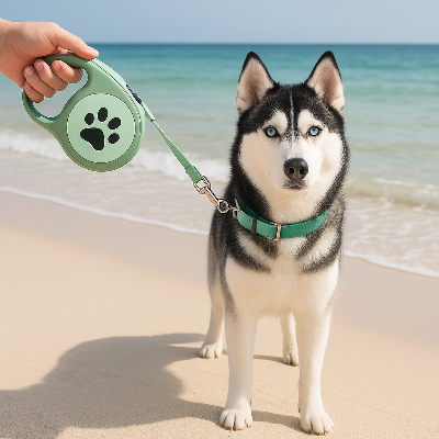 Laisse chien MashaCanineLeash vert assis dehors chien