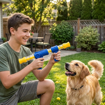 Lanceur de balle pour chien BallLauncher bleu homme jouer chien