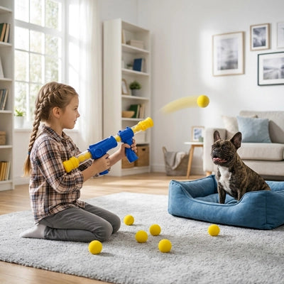 Lanceur de balle pour chien BallLauncher bleu, salon noir, chien