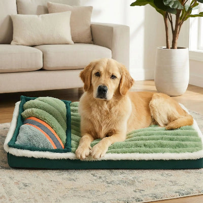 Lit chien ComfortCaninOrthopedic vert coucher brun chien