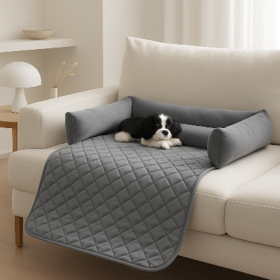 Lit pour chien LiterForTheDog gris, coucher noir, blanc chien