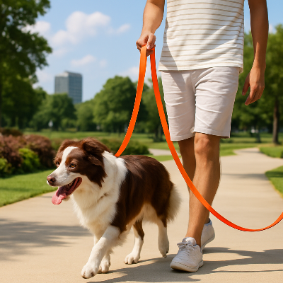 Longe pour chien DinoDogLeash orange, marcher chien
