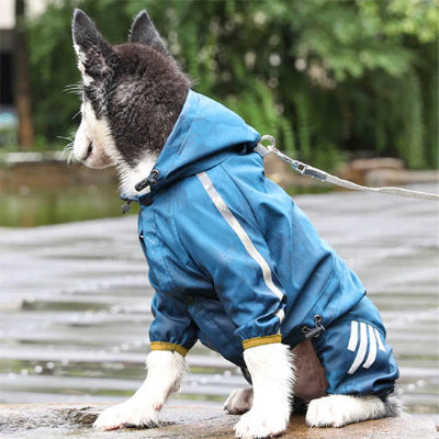 Manteau pour chien AjusTable bleu noir assis chien