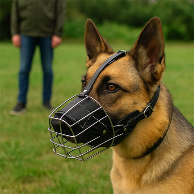Muselière CanCanineMouthGuardFor brun assis noir chien