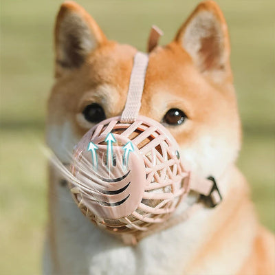 Muselière CanCanineMouthGuardMuz beige pâle brun assis chien
