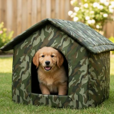 Niche pour chien InsulatedWeather camouflage assis brun chien