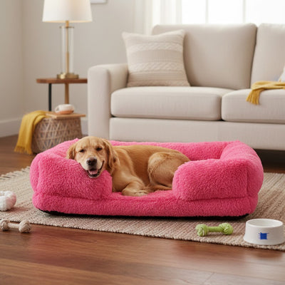 Panier chien ConfortPremium rose foncé, coucher brun chien