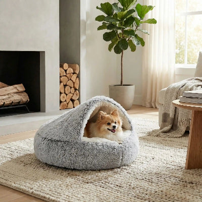 Panier chien SustainableComfortable blanc brun salon coucher chien