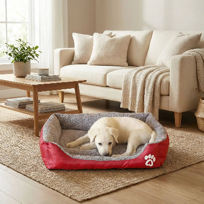 Panier pour chien ComfortWashable rouge blanc coucher chien