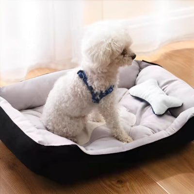 Panier pour chien ConfortLavable noir blanc assis chien